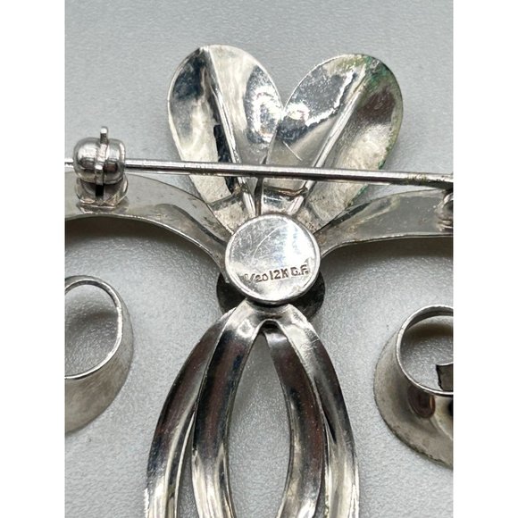 Vintage Gold Filled Fleur De Lis Brooch 1-20 12K White Gold Filled Classic Pin - Picture 5 of 6